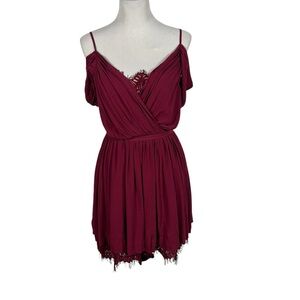The Jetset Diaries Burgundy Mantra Dress Size M Off Shoulder  Lace Inset NWT